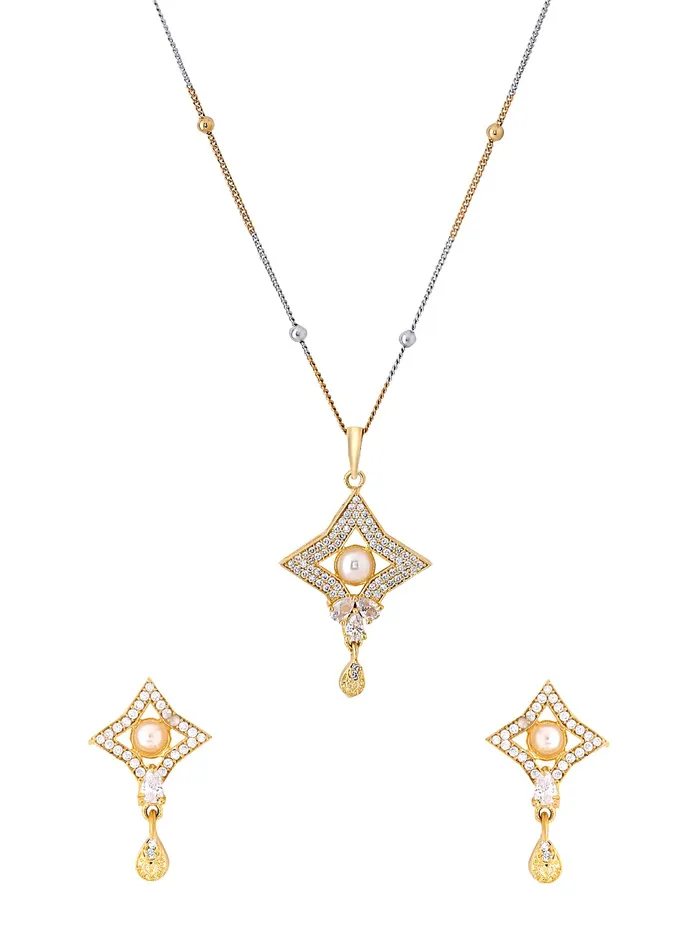 Yellow Chimes Pendant Set for Women Gold and Silver Toned Crystal Studded Geometric Designed Pendant Set with Earrings for Women and Girls Yellow Chimes Earrings