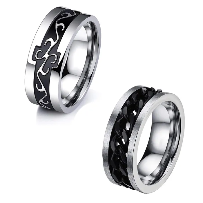 Yellow Chimes Rings for Men 2 pcs of Combo Black Colored Superman Symbol and Smooth Finished Band Ring for Men and Boys Yellow Chimes Rings