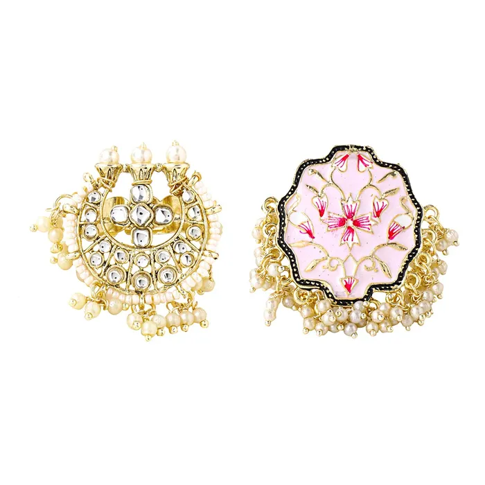 Yellow Chimes Rings for Women 2 Pcs Set of Adjustable Kundan Studded Rings for Women and Girls Yellow Chimes Earrings