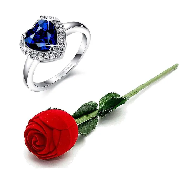 yellow chimes Rings for Women Valentines Gift Combo of Dual Heart 925 Silver Plated Crystal Ring in Red Velvet Rose Ring Box for Women and GirlsSize US 6 Yellow Chimes Rings