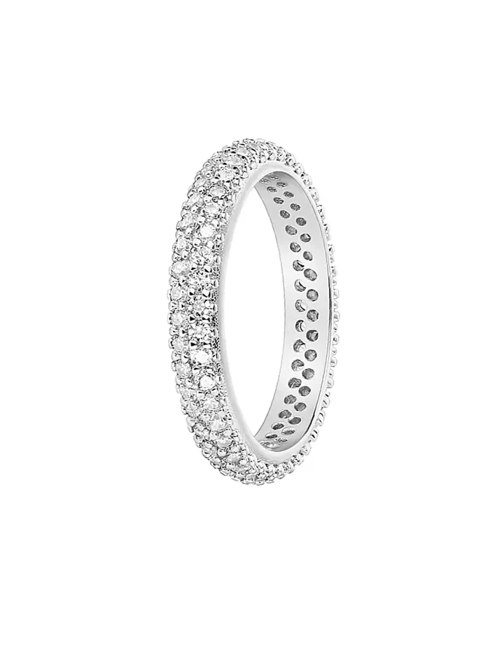 Yellow Chimes Rings for Women White Crystal Ring Silver Plated Double Row Eternity Band Ring for Women and Girls Valentine Gift for Girls Yellow Chimes Earrings