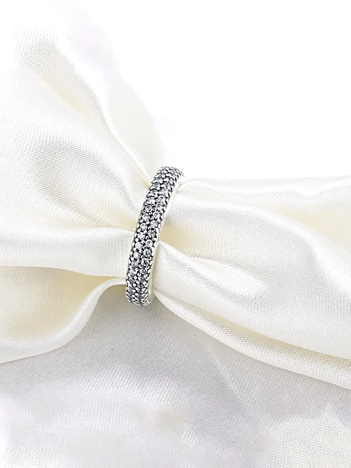 Yellow Chimes Rings for Women White Crystal Ring Silver Plated Double Row Eternity Band Ring for Women and Girls Valentine Gift for Girls Yellow Chimes Earrings
