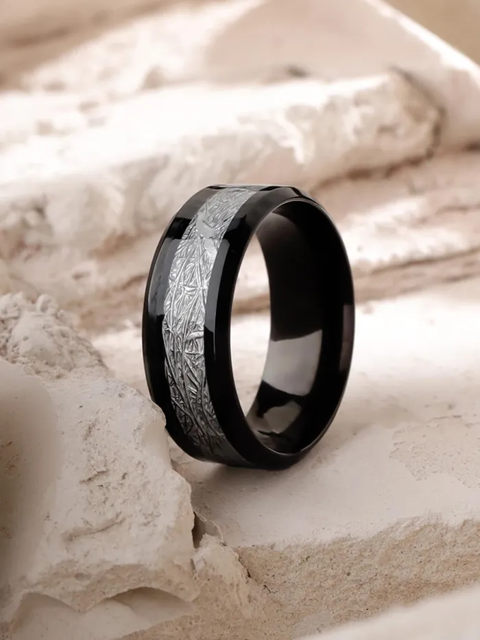 Yellow Chimes Rings Stainless Steel Black Band Ring for Men Size 9 Elegant Design Perfect Gift