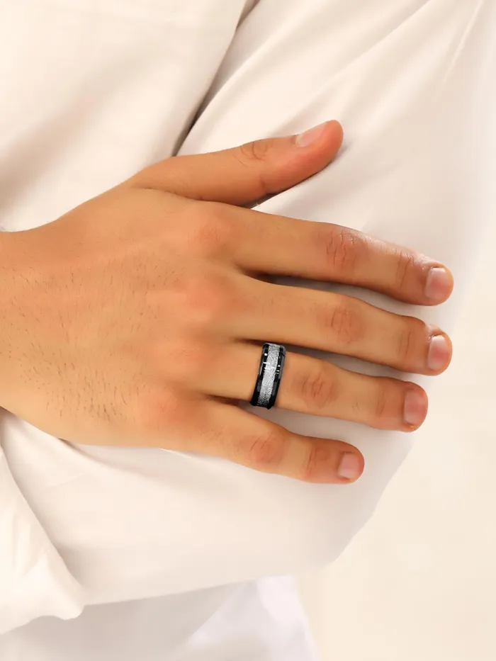 Yellow Chimes Rings Stainless Steel Black Band Ring for Men Size 9 Elegant Design Perfect Gift