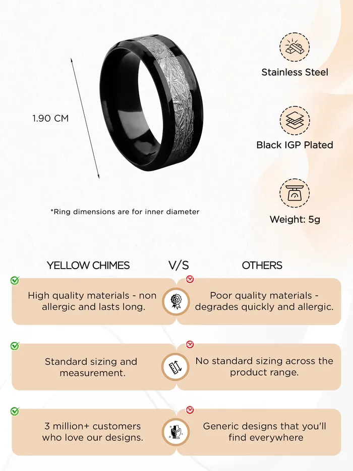 Yellow Chimes Rings Stainless Steel Black Band Ring for Men Size 9 Elegant Design Perfect Gift