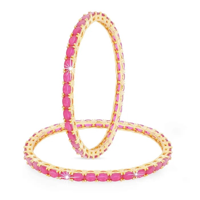 Yellow Chimes Rings Yellow Chimes Classic Pink ADAmerican Diamond Studded 18k Gold Plated Designer Oval 2 PCs Handcrafted Bangles Set for Women Girls 24