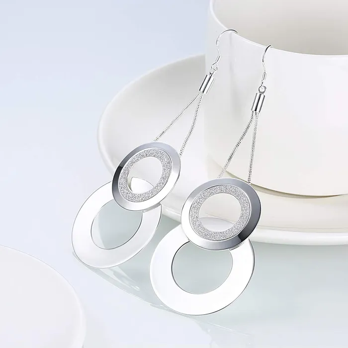 Yellow Chimes Rings Yellow Chimes Dual Testured Circles Alloy Chandelier Earring for Women Girls