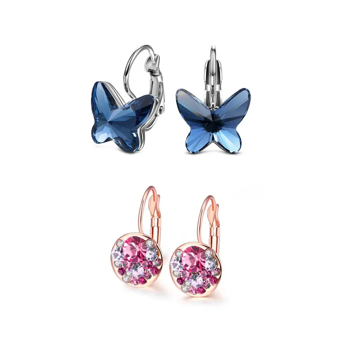 Yellow Chimes Rings Yellow Chimes Earrings for Women and Girls 2 Pair Combo of Pink Crystal Clip On Earrings and Butterfly Designed Stud Birthday Gift for Girls and Women Anniversary Gift for Wife