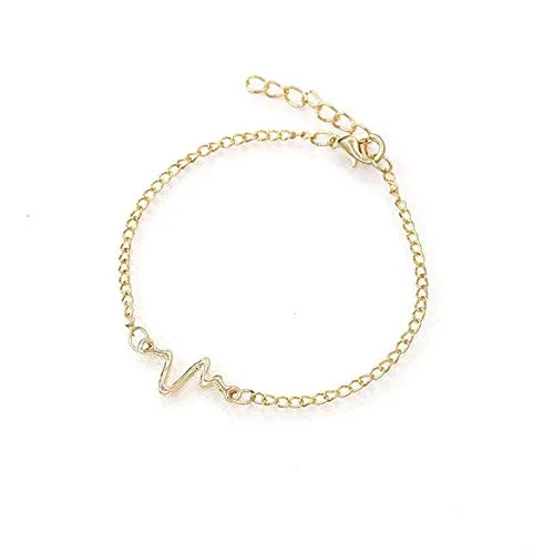 Yellow Chimes Rings Yellow Chimes Exclusive Collection Beautiful Simple Creative ECG Style Heartbeat Wave Stainless Steel Wristband Chain Link Bracelets for Women and Girls