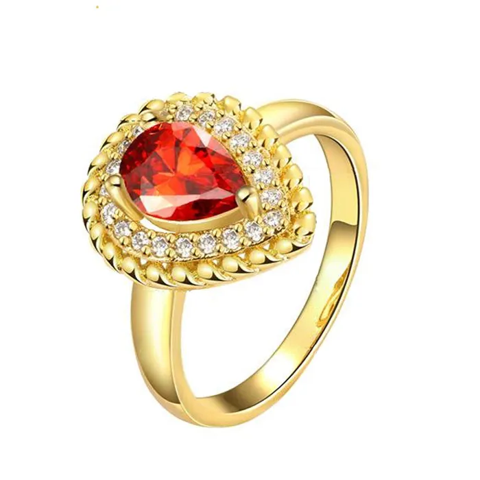 Yellow Chimes Rings Yellow Chimes Fashion Collection Red Drop Crystal Alloy Zircon GoldPlated Plated Ring for Women Girls