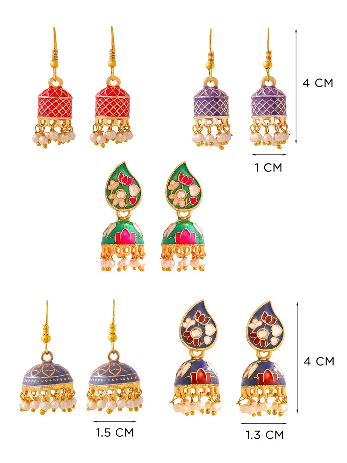 Yellow Chimes Rings Yellow Chimes Meenakari Jhumka Earrings for Women Traditional Jhumki Earrings Set for Girls Combo of 5 Pairs Jhumkas Ethnic Gold Plated Women Earrings Chic Reverie Birthday Gift For Girls