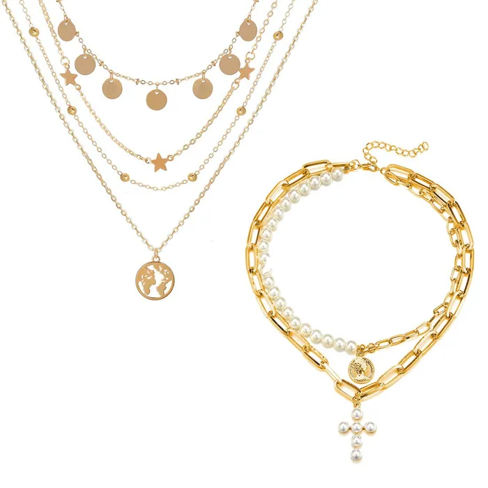 Yellow Chimes Rings Yellow Chimes Pearl Cross Fashion Multilayer Gold Toned Chain Choker Necklace Combo for Women and Girls