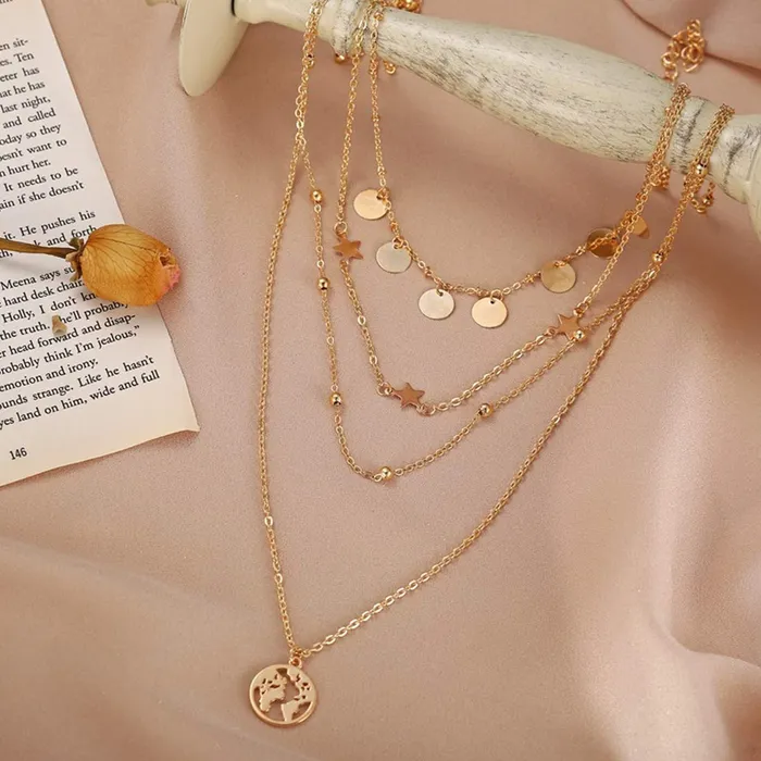 Yellow Chimes Rings Yellow Chimes Pearl Cross Fashion Multilayer Gold Toned Chain Choker Necklace Combo for Women and Girls
