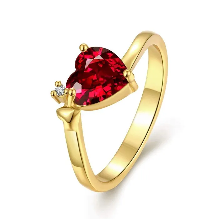 Yellow Chimes Rings Yellow Chimes Valentines Gift Combo of Queen Heart Red Austrian Crystal Ring in Red Velvet Rose Ring Box for Women and Girls