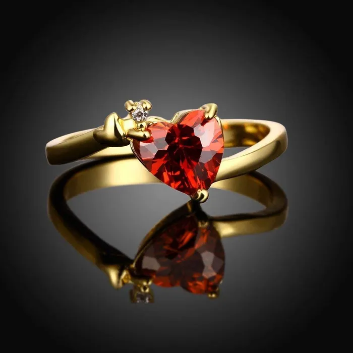 Yellow Chimes Rings Yellow Chimes Valentines Gift Combo of Queen Heart Red Austrian Crystal Ring in Red Velvet Rose Ring Box for Women and Girls