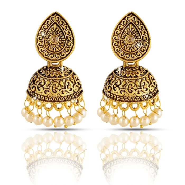 Yellow Chimes Traditional JhumkaJhumki Earrings Temple Jewellery Antique Oxidized Matte Gold Plated Pearl Earrings for Womens Girls Yellow Chimes Earrings