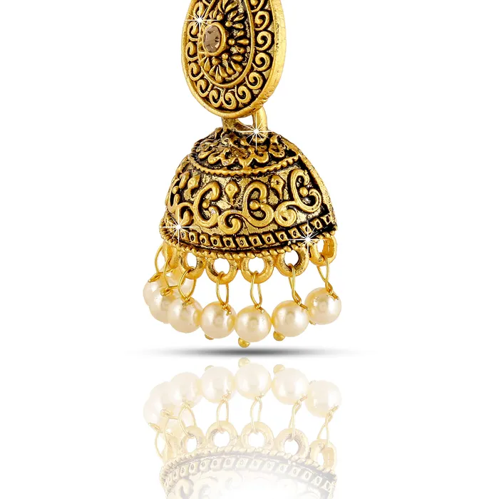 Yellow Chimes Traditional JhumkaJhumki Earrings Temple Jewellery Antique Oxidized Matte Gold Plated Pearl Earrings for Womens Girls Yellow Chimes Earrings