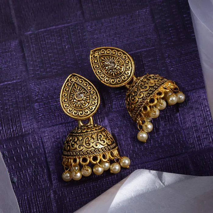 Yellow Chimes Traditional JhumkaJhumki Earrings Temple Jewellery Antique Oxidized Matte Gold Plated Pearl Earrings for Womens Girls Yellow Chimes Earrings
