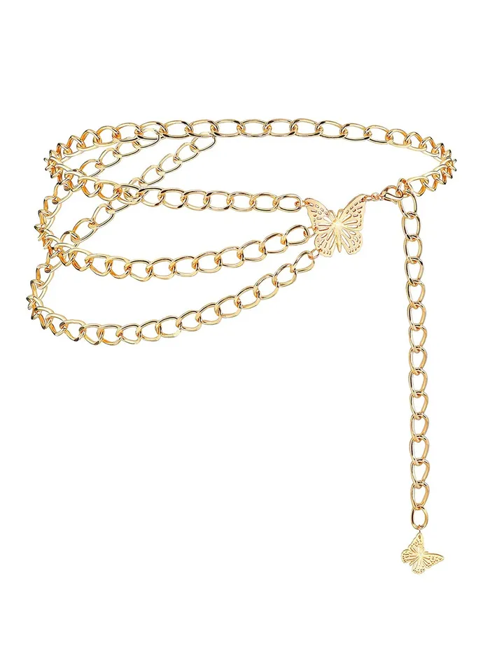 Yellow Chimes Waist Chain for Women Silver Color Pearl Studded Link Chain Waist Chain for Women and Girls Yellow Chimes Earrings