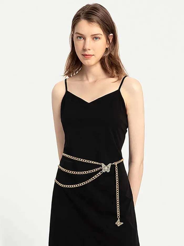 Yellow Chimes Waist Chain for Women Silver Color Pearl Studded Link Chain Waist Chain for Women and Girls Yellow Chimes Earrings