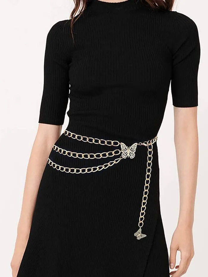 Yellow Chimes Waist Chain for Women Silver Color Pearl Studded Link Chain Waist Chain for Women and Girls Yellow Chimes Earrings