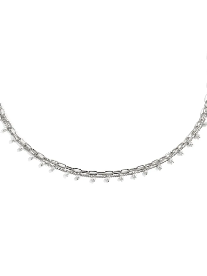 Yellow Chimes Waist Chain for Women Silver Color Pearl Studded Link Chain Waist Chain for Women and Girls Yellow Chimes Earrings