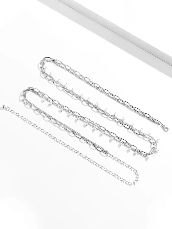 Yellow Chimes Waist Chain for Women Silver Color Pearl Studded Link Chain Waist Chain for Women and Girls Yellow Chimes Earrings