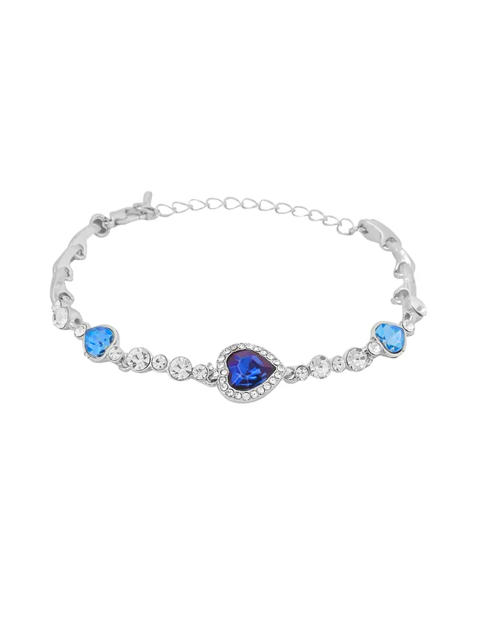 Yellow Chimes Women Crystal Bracelets Heart Shaped Silver toned Bracelets Blue CZ Crystals Bracelet For Woman Birthday Gift for Girls Women Anniversary Gift for Wife Yellow Chimes Rings