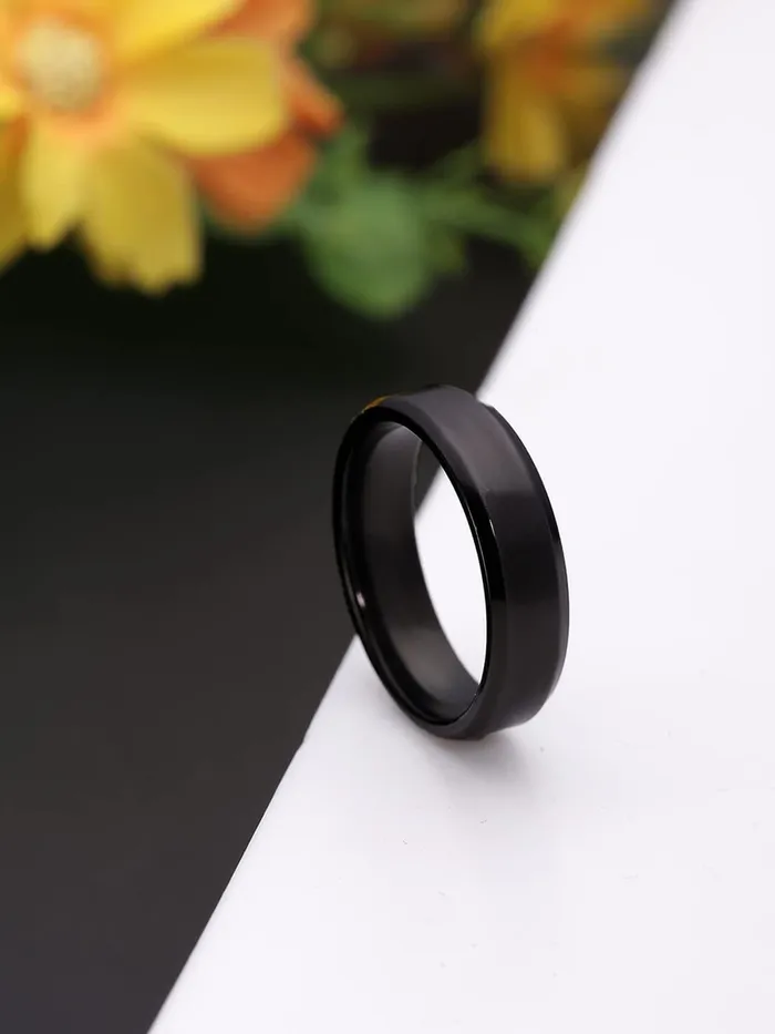 Yellow Chimes Yellow Chimes Black Toned Ring For Men Pack of 1 Stainless Steel Band Ring Black Finger Ring for Boys Ideal Gift For Men and Boys Earrings