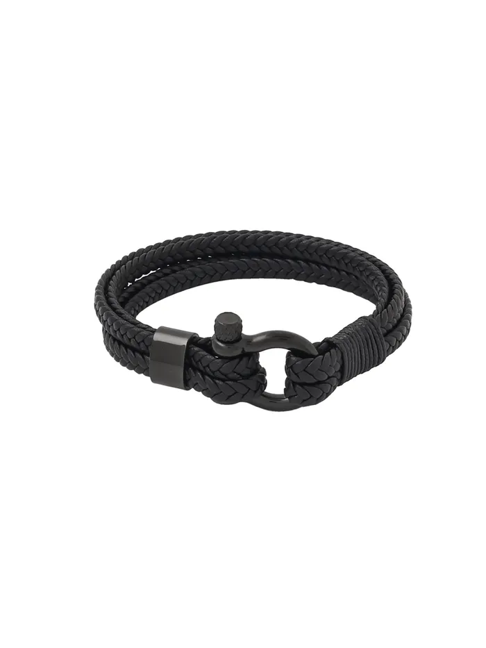 Yellow Chimes Yellow Chimes Bracelets for Men and Boys Black Leather Bracelet for Men Stainless Steel Genuine Leather Wrap Bracelets for Men Birthday Gift for Men and Boys Anniversary Gift for Husband Rings