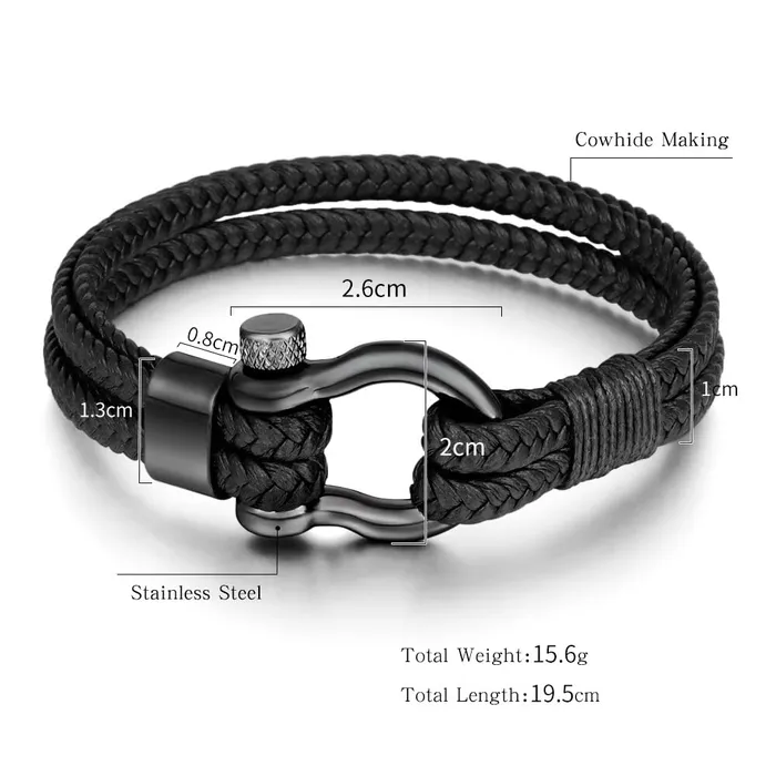 Yellow Chimes Yellow Chimes Bracelets for Men and Boys Black Leather Bracelet for Men Stainless Steel Genuine Leather Wrap Bracelets for Men Birthday Gift for Men and Boys Anniversary Gift for Husband Rings