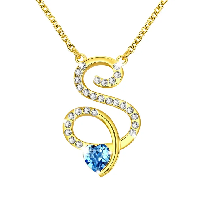 Yellow Chimes Yellow Chimes Crystals from Swarovski 22K Gold Plated Heart Crystal S Alphabet Pendant for Women and Girls Earrings