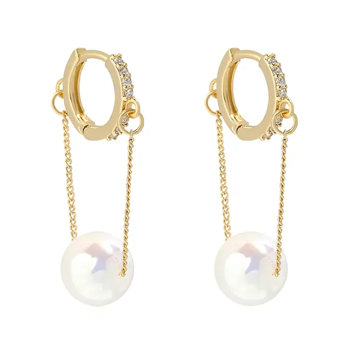 Yellow Chimes Yellow Chimes Earrings For Women Gold Tone Small Hoop With Hanging Chain White Pearl Drop Earrings For Women and Girls Earrings