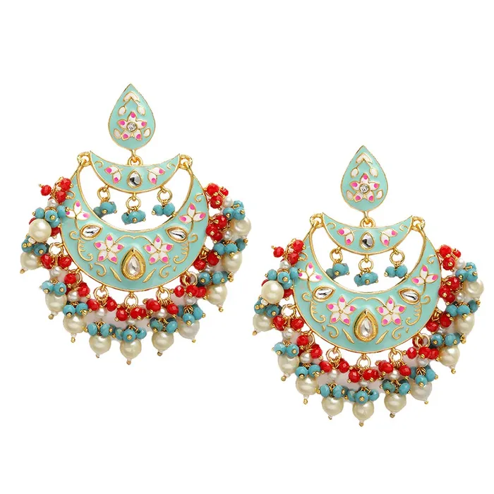 Yellow Chimes Yellow Chimes Meenakari Chandbali Earrings Gold toned Traditional Blue Chand Bali Earrings for Women and Girls Rings