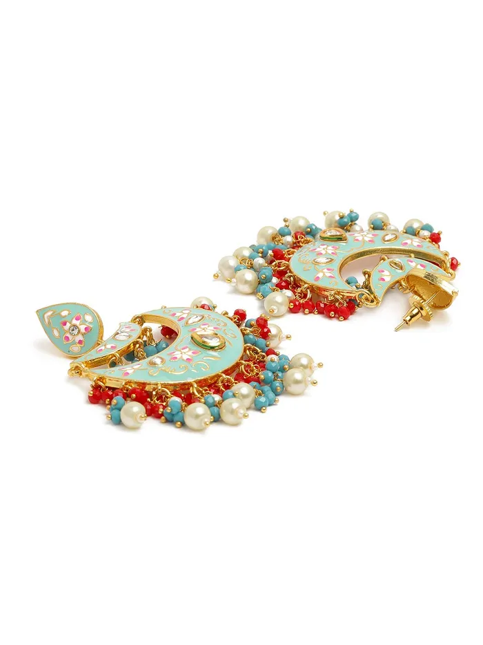 Yellow Chimes Yellow Chimes Meenakari Chandbali Earrings Gold toned Traditional Blue Chand Bali Earrings for Women and Girls Rings