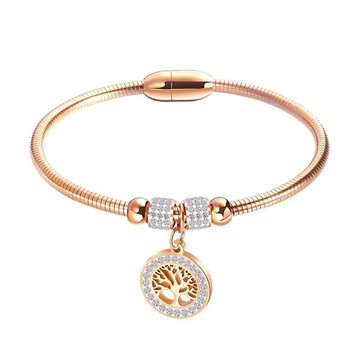 Yellow Chimes Yellow Chimes Rosegold Bracelet for Women Elegant Stainless Steel Rose Gold Plated Crystal Tree of Life Charm Kada Bracelet for Women and Girls Earrings
